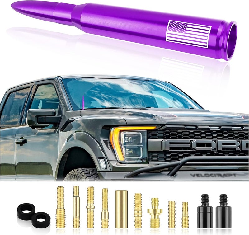 Junecarp Upgrade American Flag Car Bullet Antenna,Truck Exterior Accessories Antenna Toppers Compatible with GMC,Chevy Silverado,Dodge,Ford,Jeep Antenna Replacement (Premium Purple - U.S. Flag) - Image 1